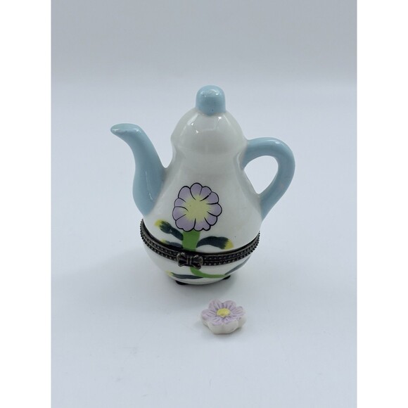 Vintage Miniature Teapot Trinket Box Hinged Lid Set Of 4 Flowers & Fruit - Picture 8 of 11